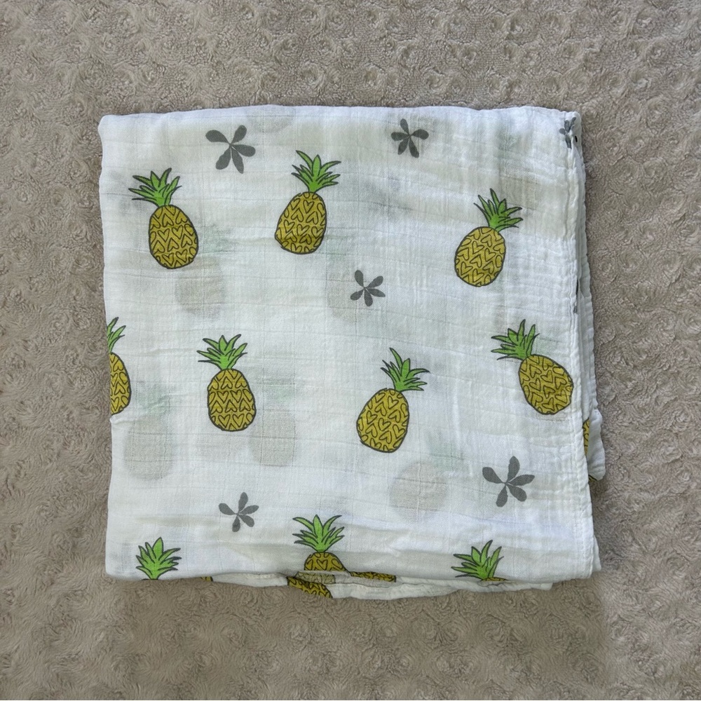 Coco Moon Pineapples Baby Swaddle Blanket Yellow White Green Gray Bamboo Rayon